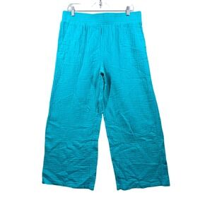 Belle Beach‎ Kim Gravel Pants l Petite Teal Crinkle Gauze Crop Wide Leg Coastal